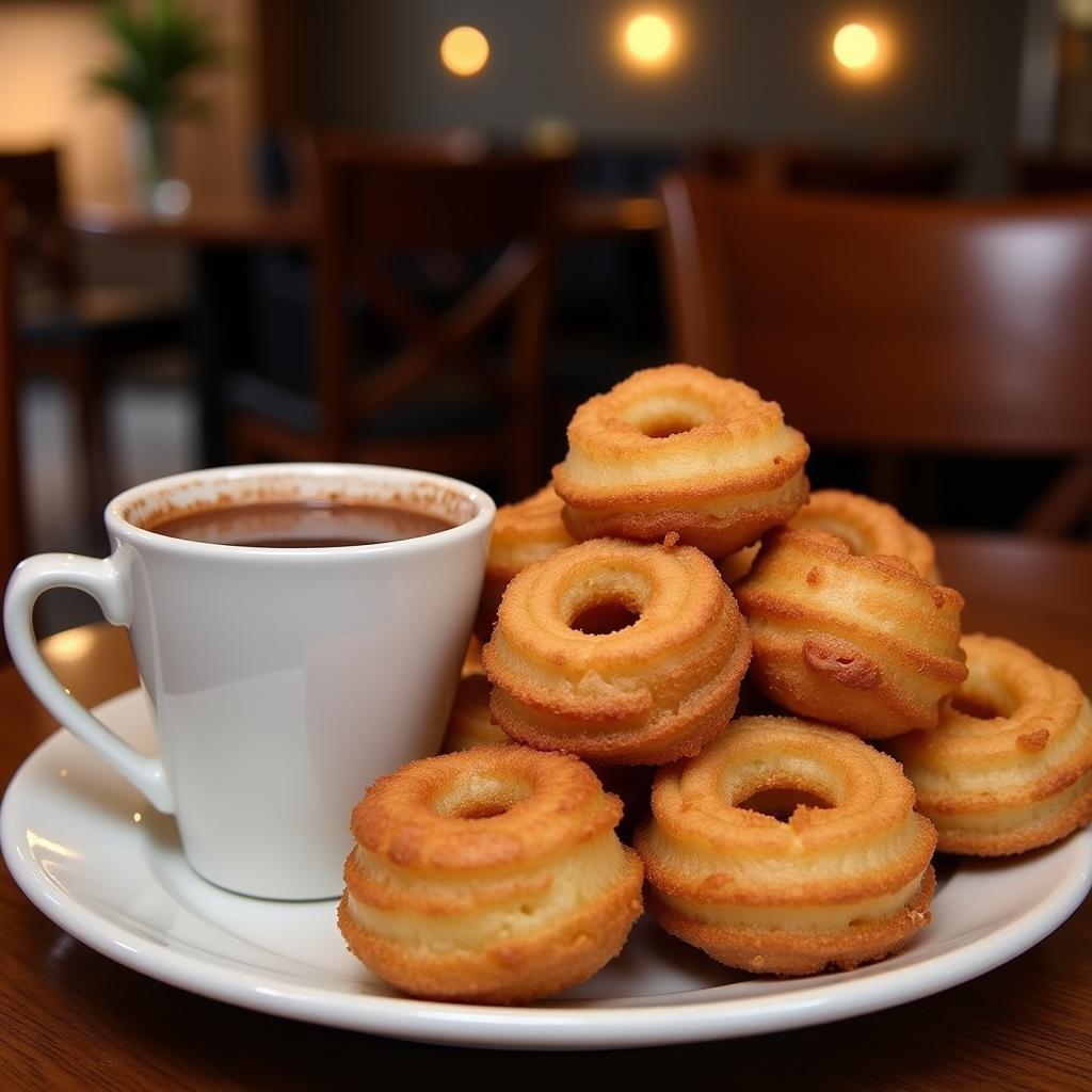 Churros and Chocolate in a Spanish Cafe