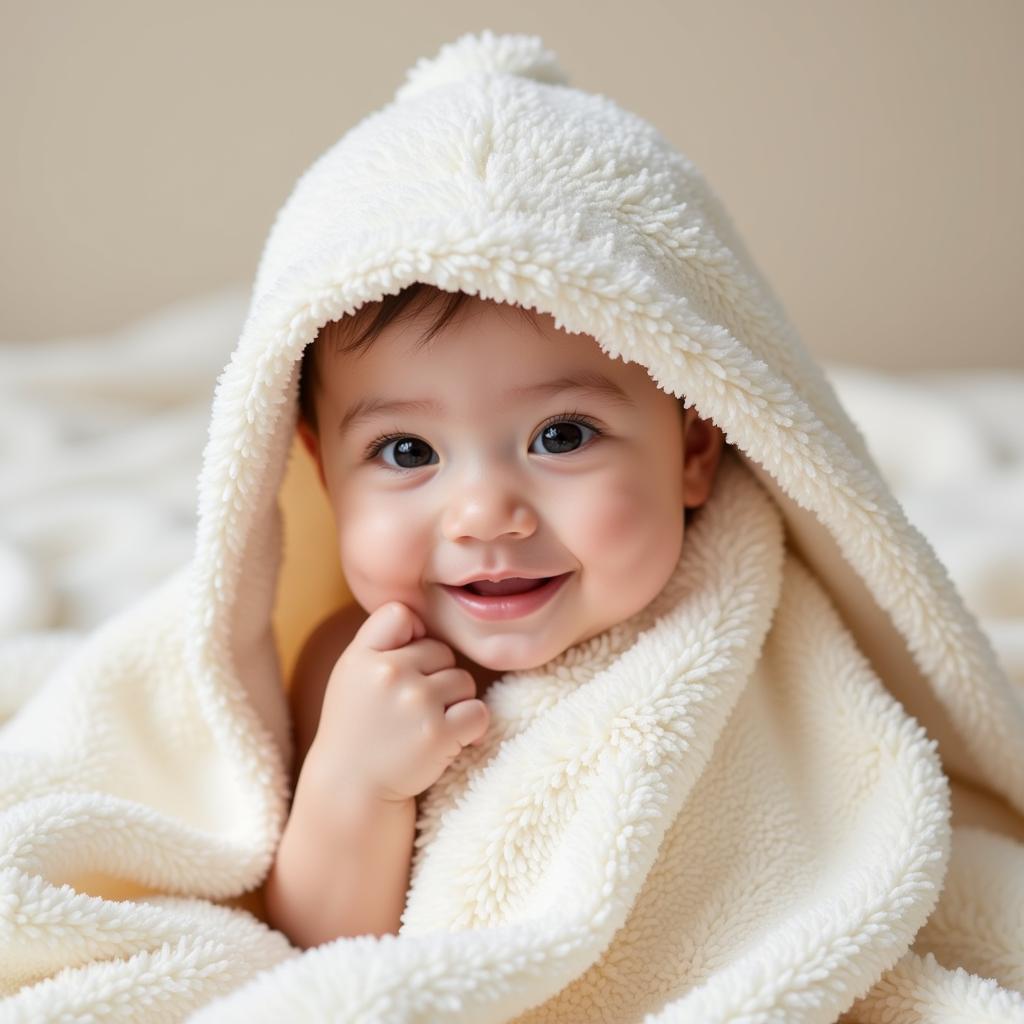 Close-up of baby wrapped in soft Zara Home towel