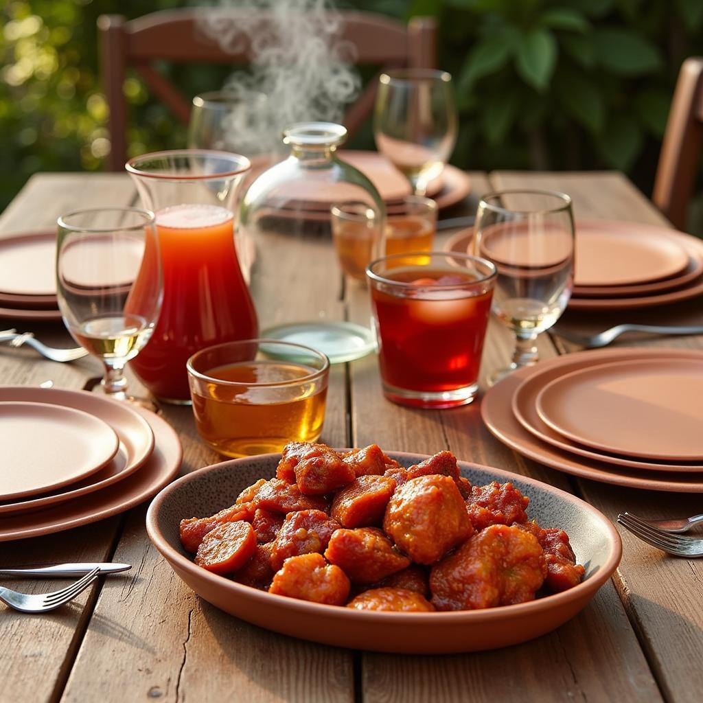 A rustic yet elegant Zara Home table setting featuring a steaming dish of Cochinita Pibil.