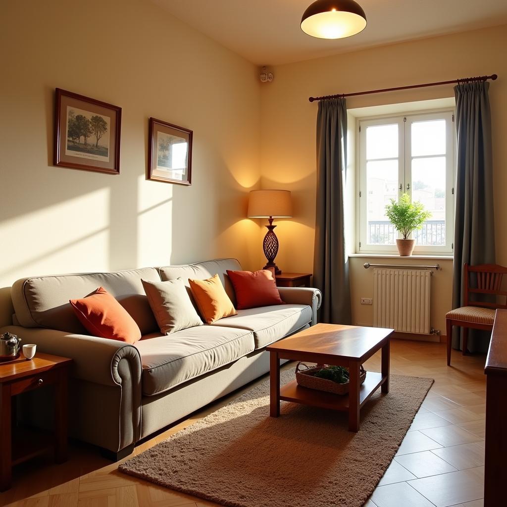 Comfortable homestay living room featuring a plush sofa