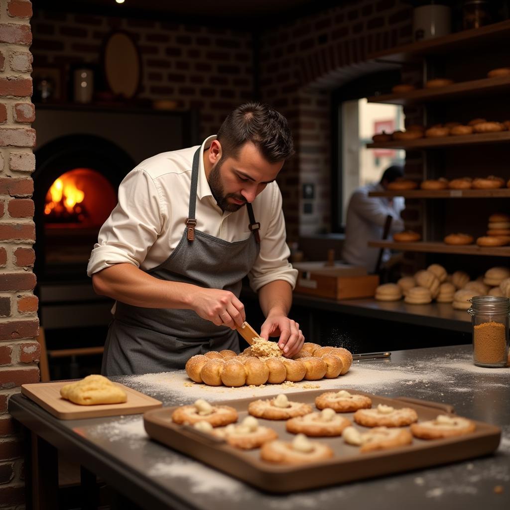 Local baker preparing traditional pastries inside Con Gusto bakery