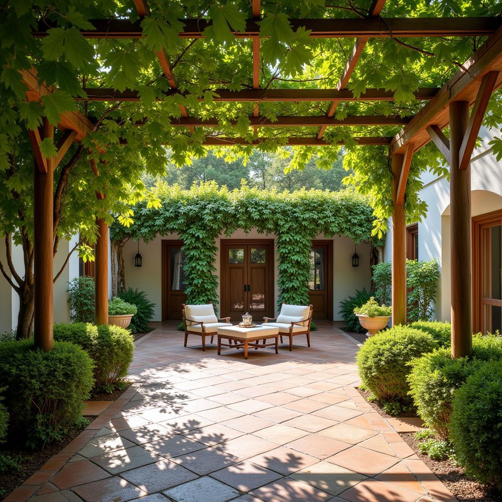 A serene courtyard inside a traditional Coral Home