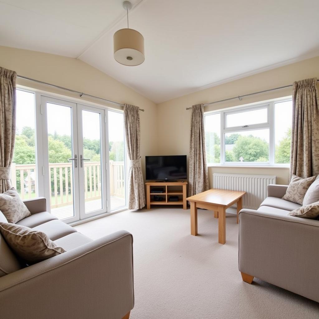 Bright and airy living room interior in Cornwall park home