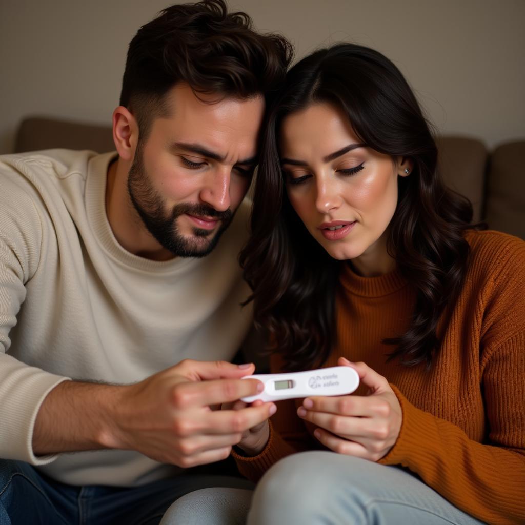 Couple looking at a pregnancy test together