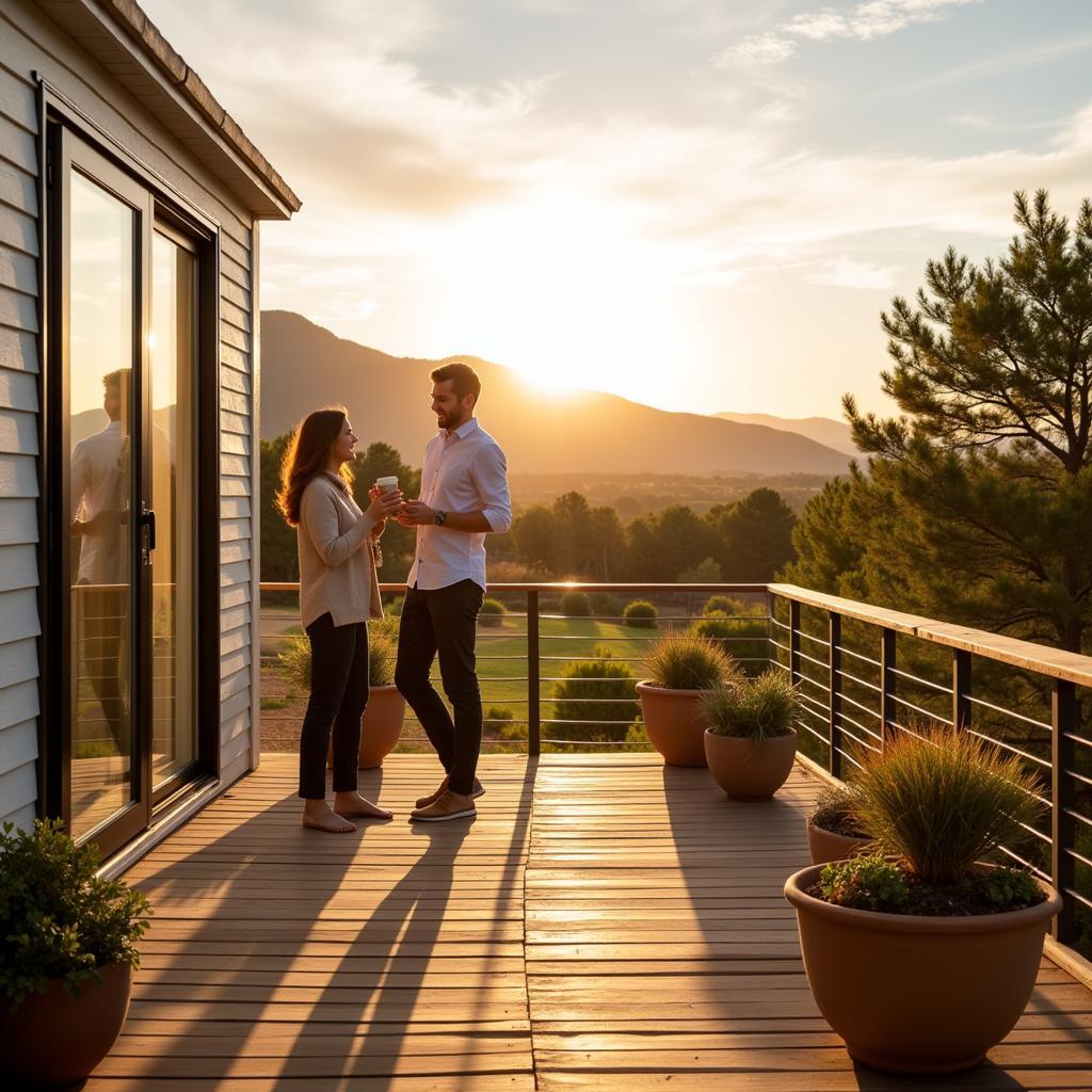 Couple enjoying the view from their mobil home