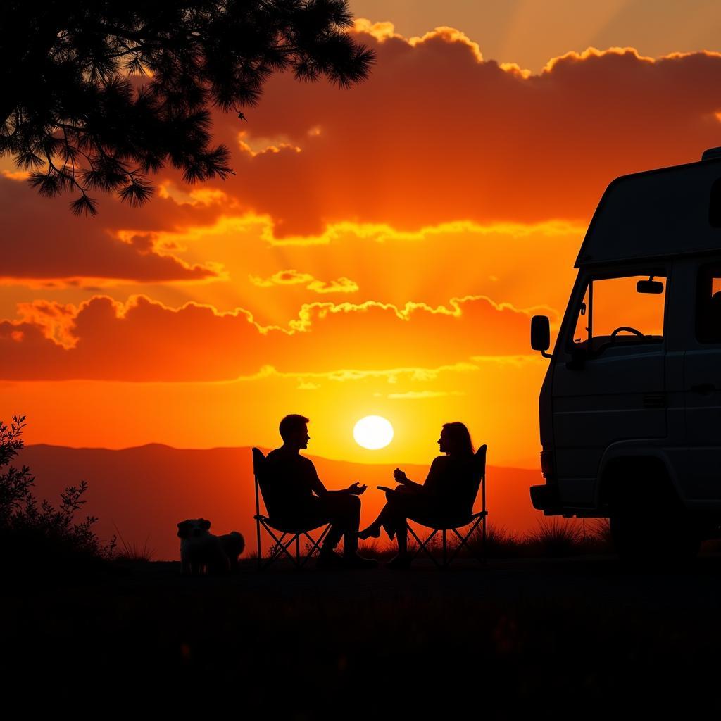 Couple Enjoying a Spanish Sunset from their Car Home