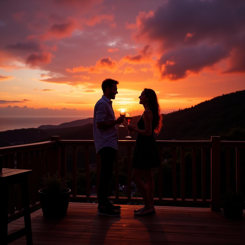 Couple enjoying a Spanish sunset from their tiny home