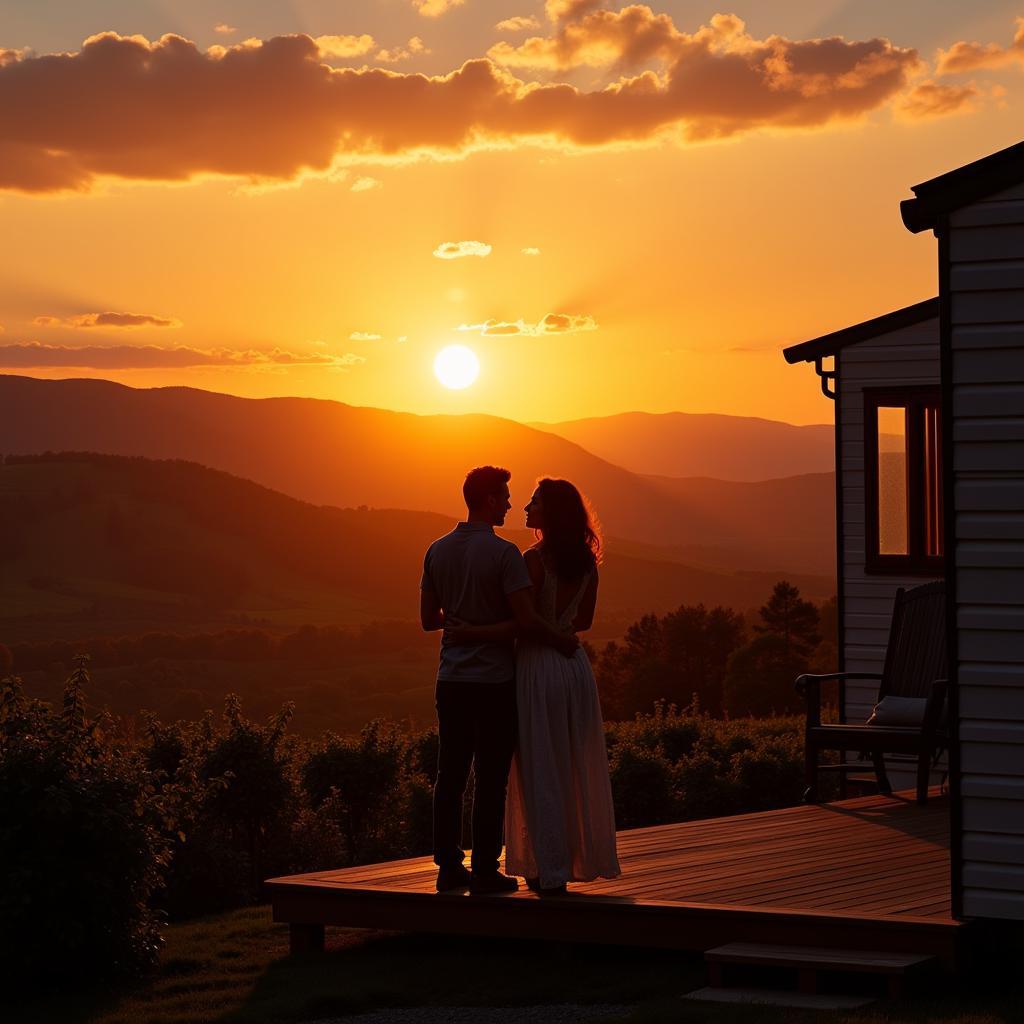 Couple Admiring Sunset by Mobile Home