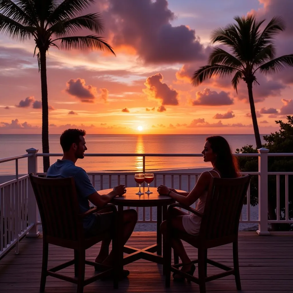 Romantic sunset view from the deck of a Bahamas beach home