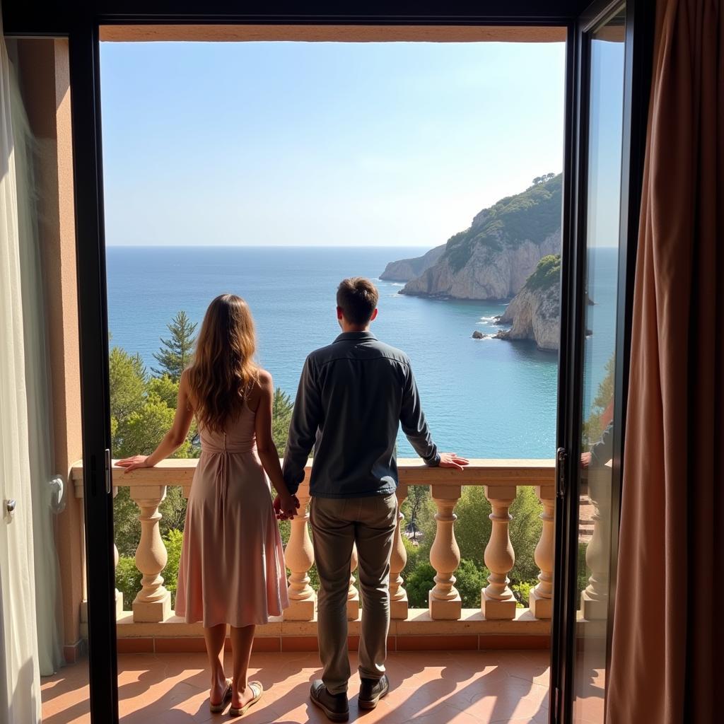 Couple enjoying the view from their Spanish apartment