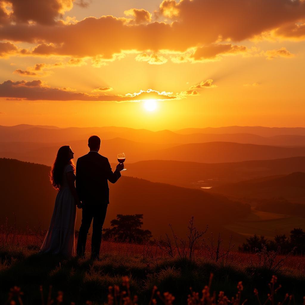 Couple Enjoying Wine at Sunset in Navarra