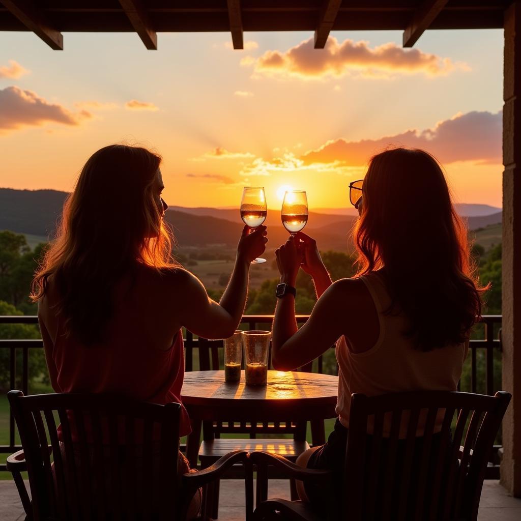 Couple enjoying wine with a view in Spain