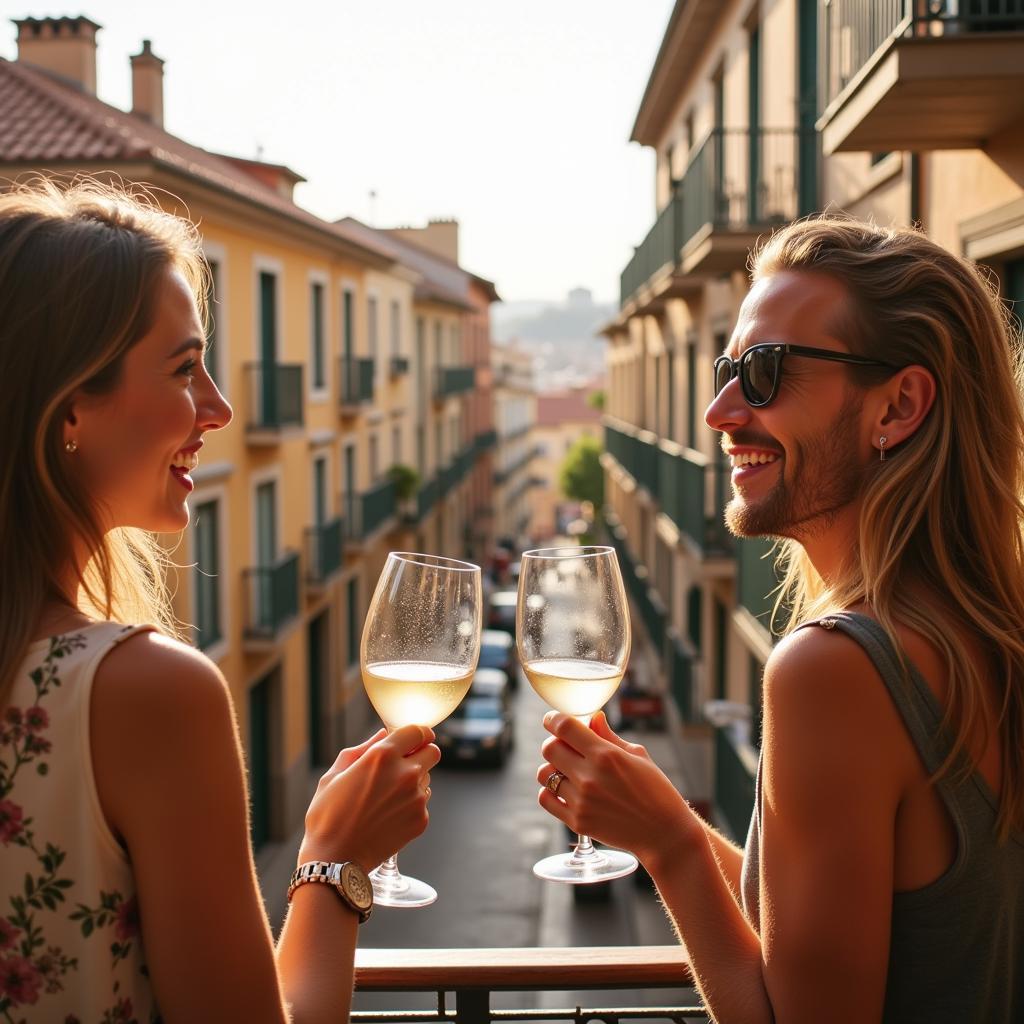 Couple Enjoying Wine on a Spanish Balcony