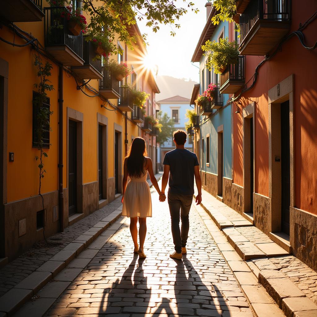 Couple exploring the charming streets of a Spanish city