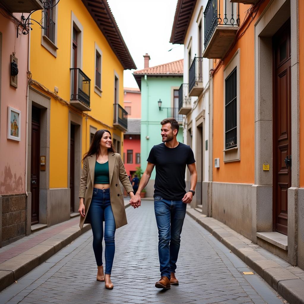 Couple exploring a charming Spanish town