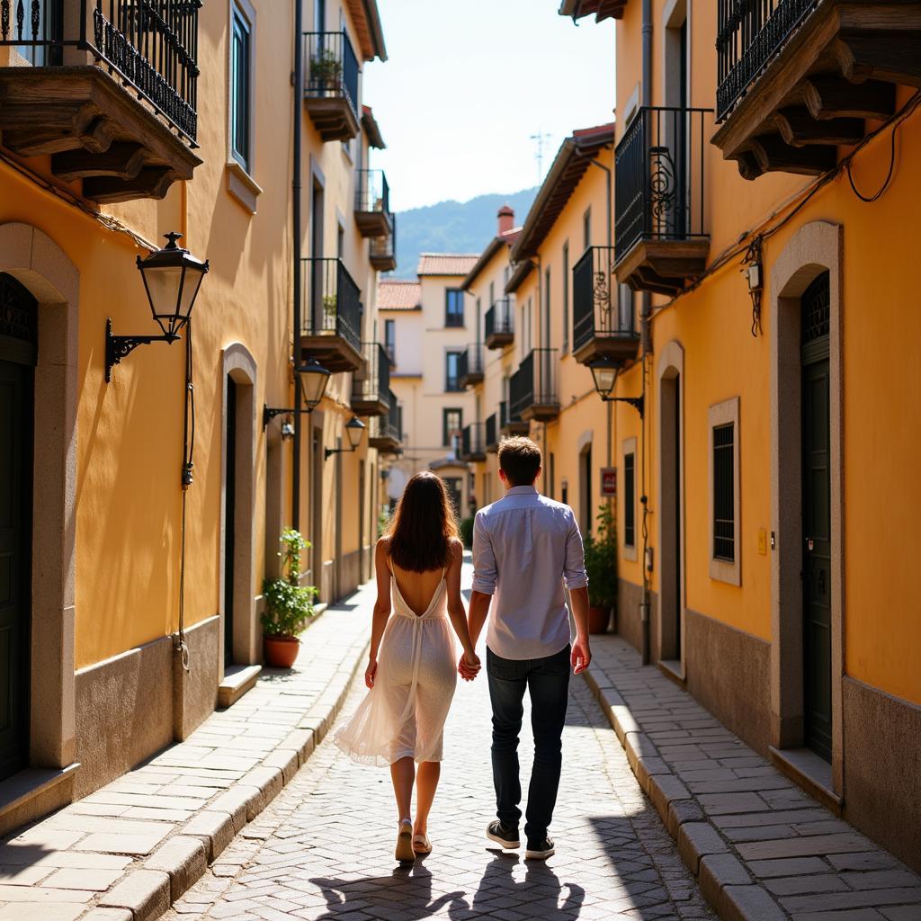 Couple Exploring Quaint Spanish Village