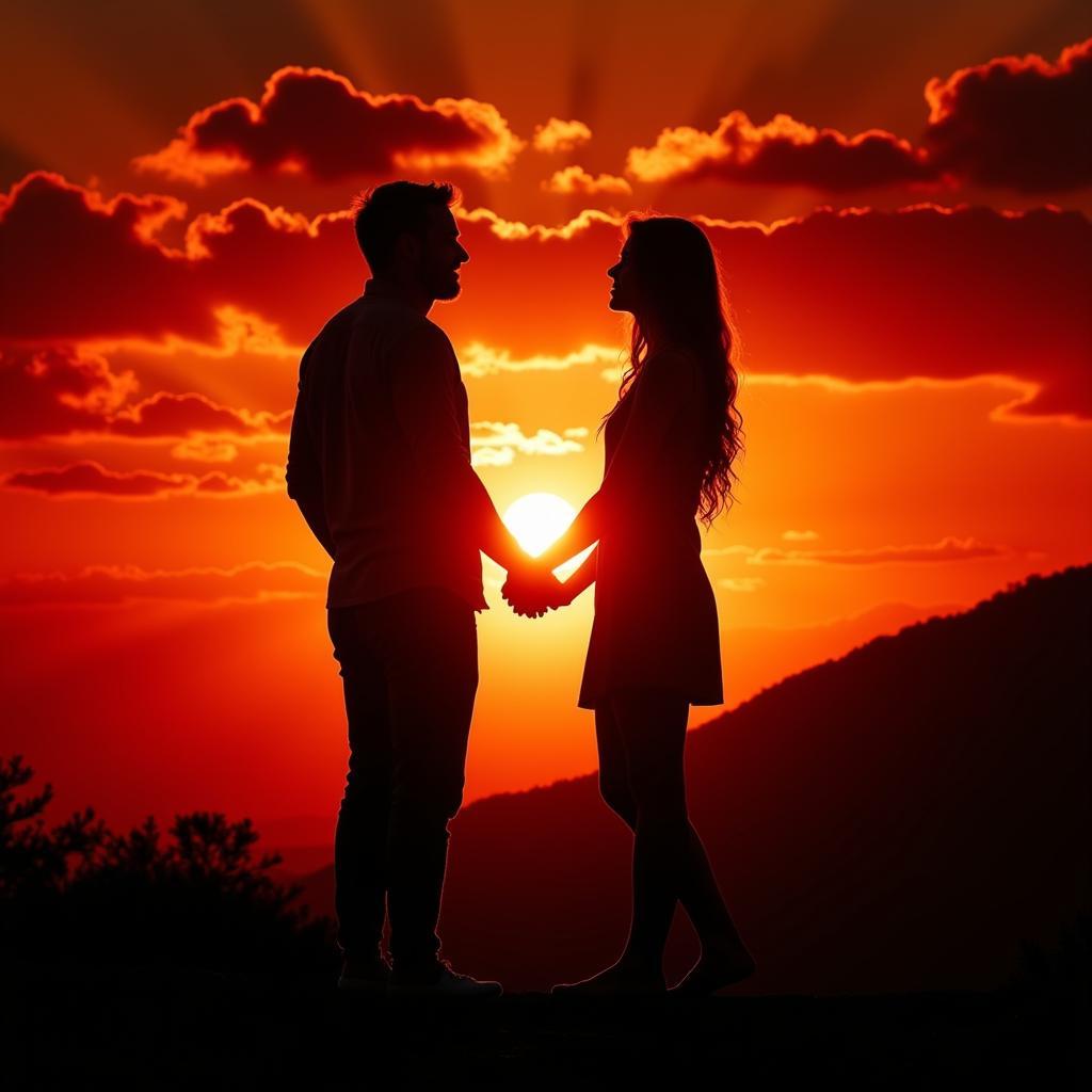 Couple holding hands and gazing at a breathtaking Spanish sunset