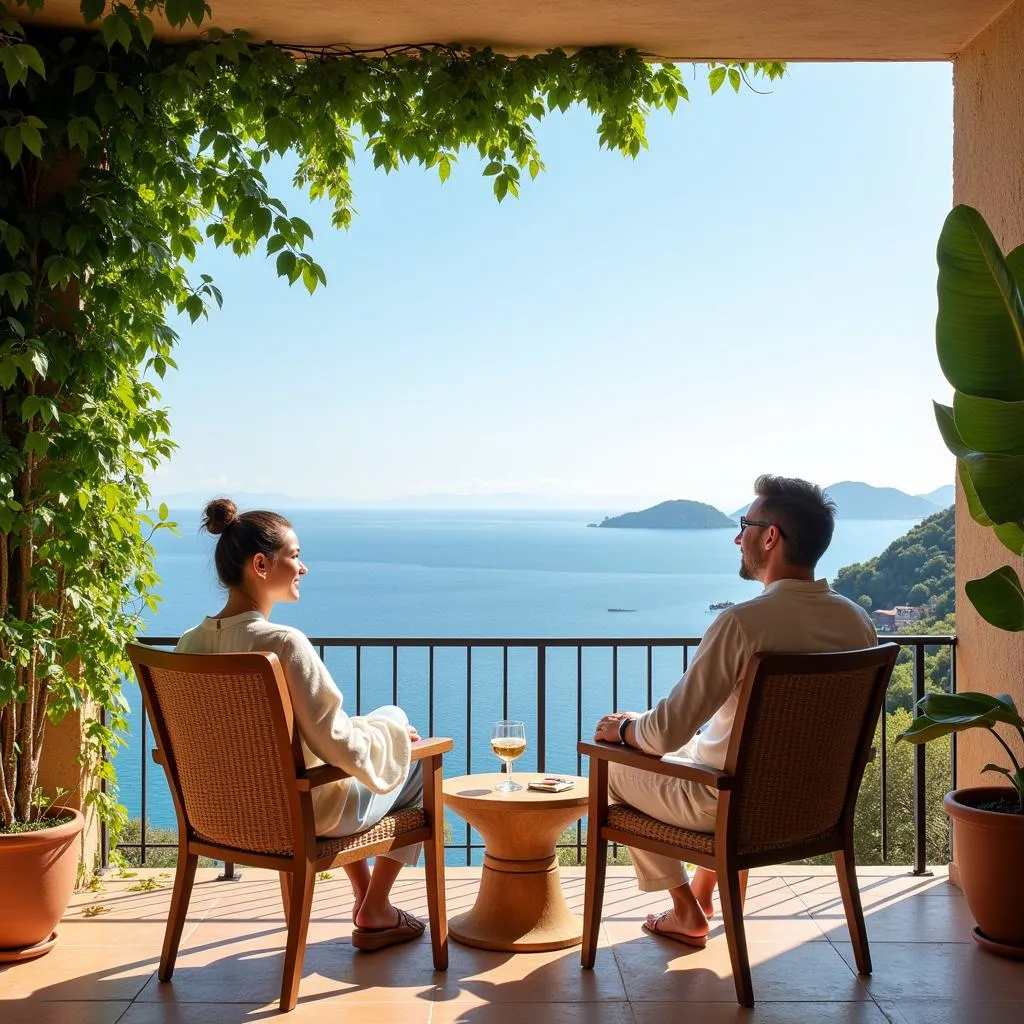 Couple relaxing on the terrace of their Costa Brava home