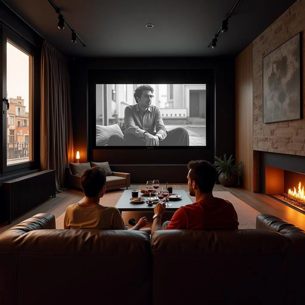 Couple Relaxing in Barcelona Home Theater