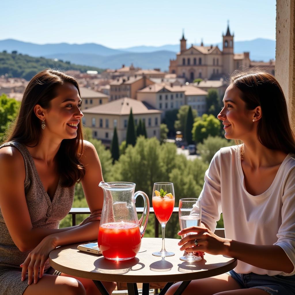 Couple Relaxing on a Terrace in Spain with Drinks