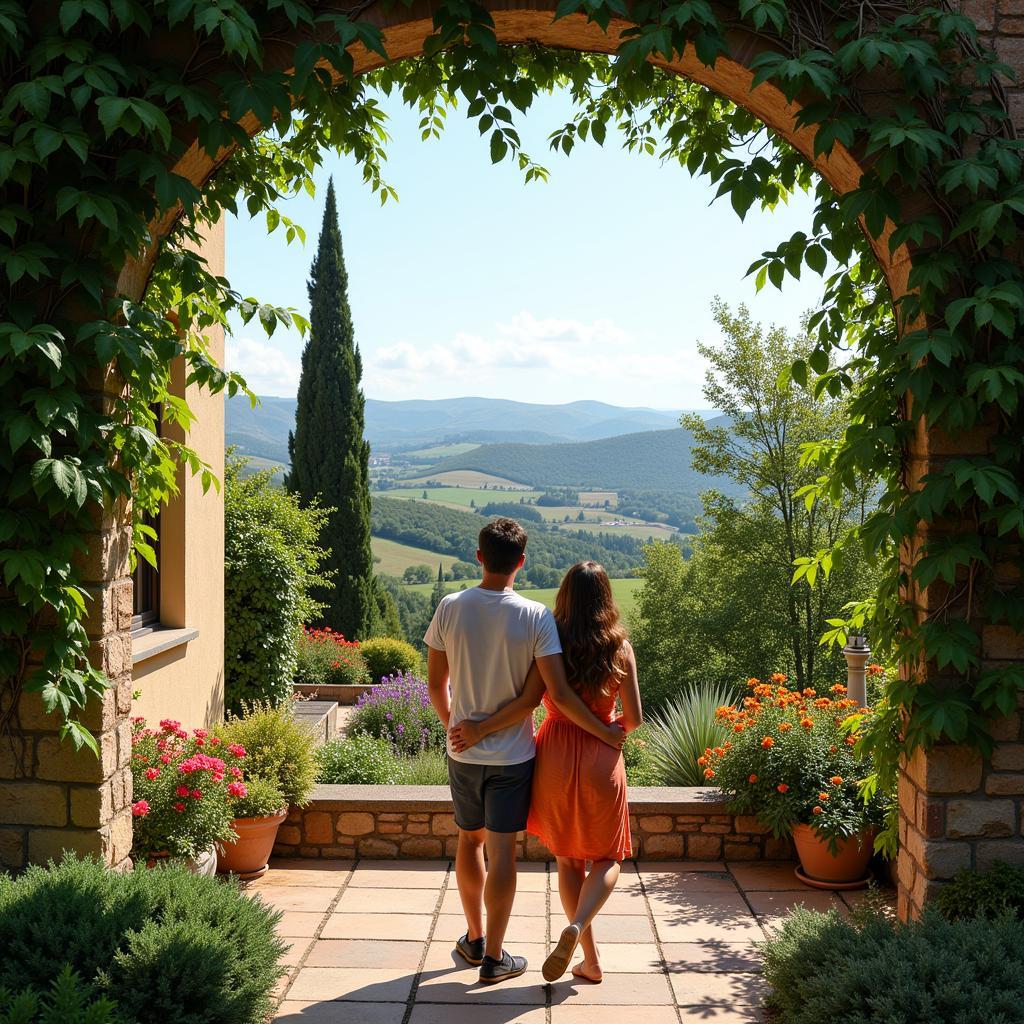 Couple Relaxing in a Spanish Villa Garden