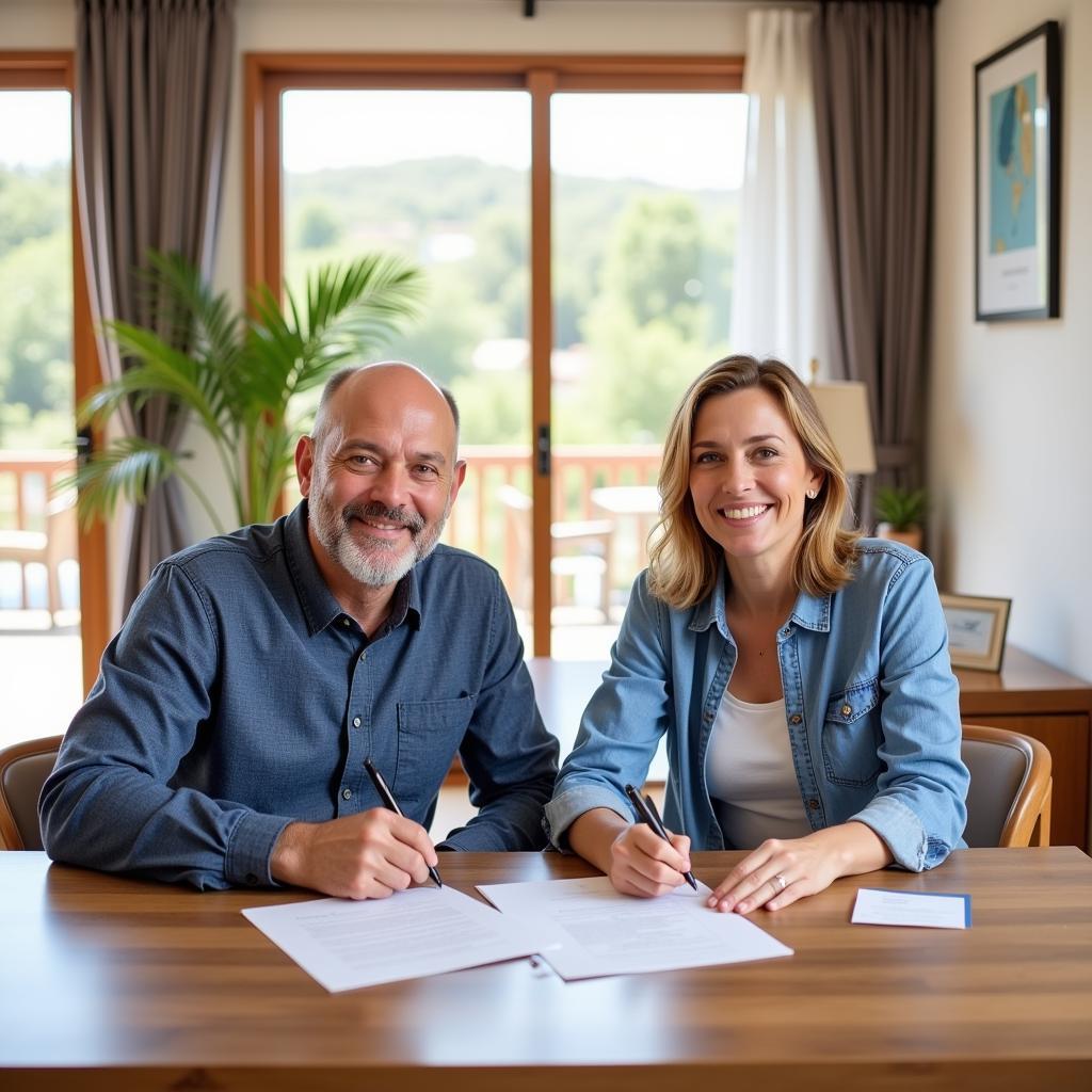 Couple Signing Contract for Mobile Home