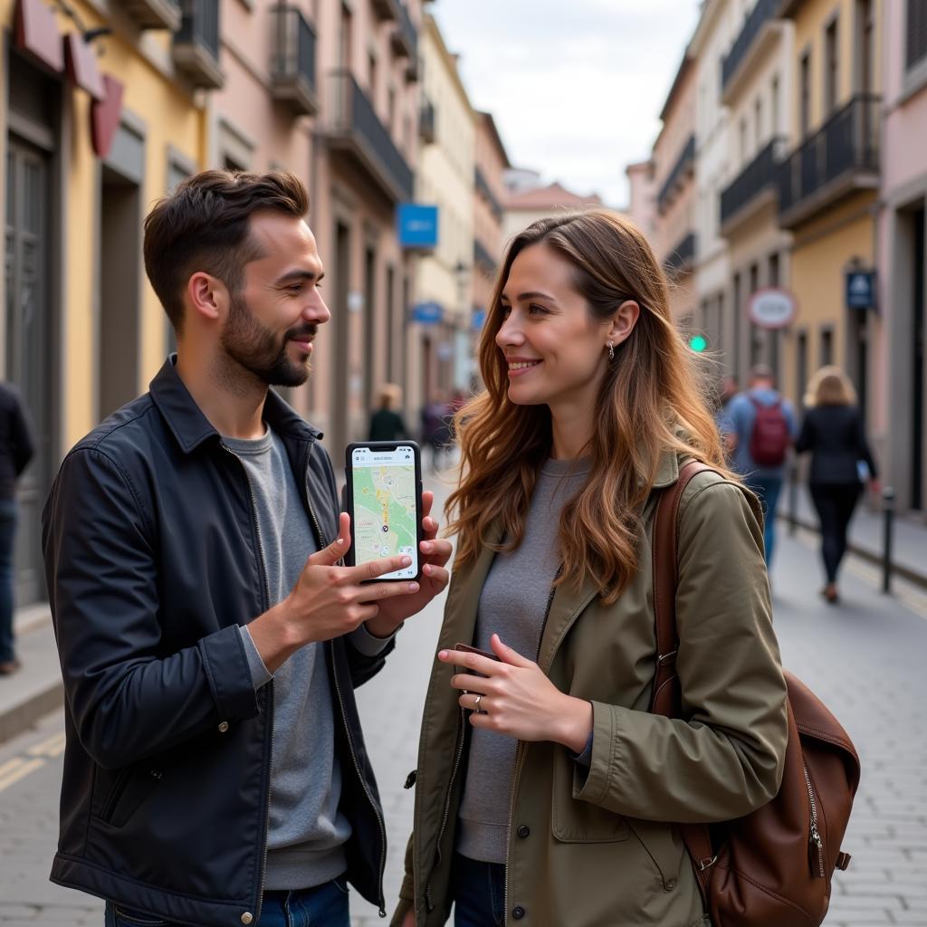 Couple using Airbox home wifi to find their way in Spain