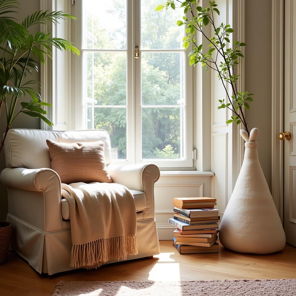 Conejo Peluche in a Cozy Reading Nook