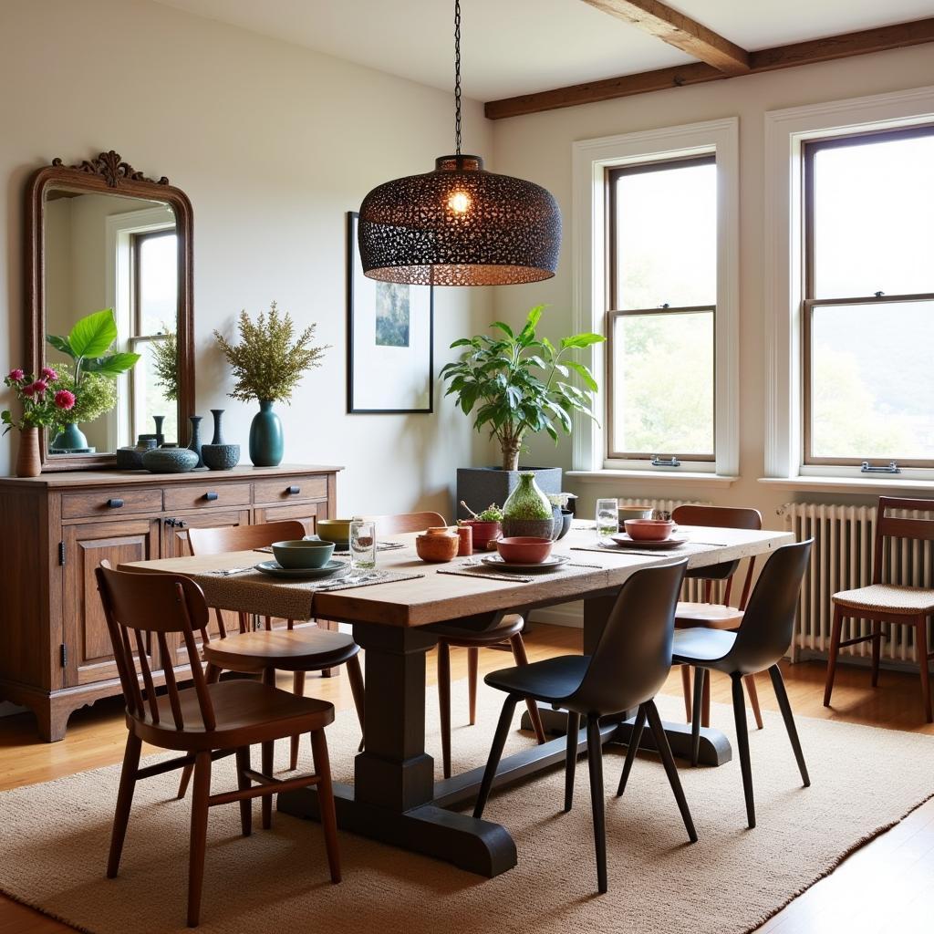 A dining area with a Kave Home table and chairs, decorated with Spanish-inspired elements