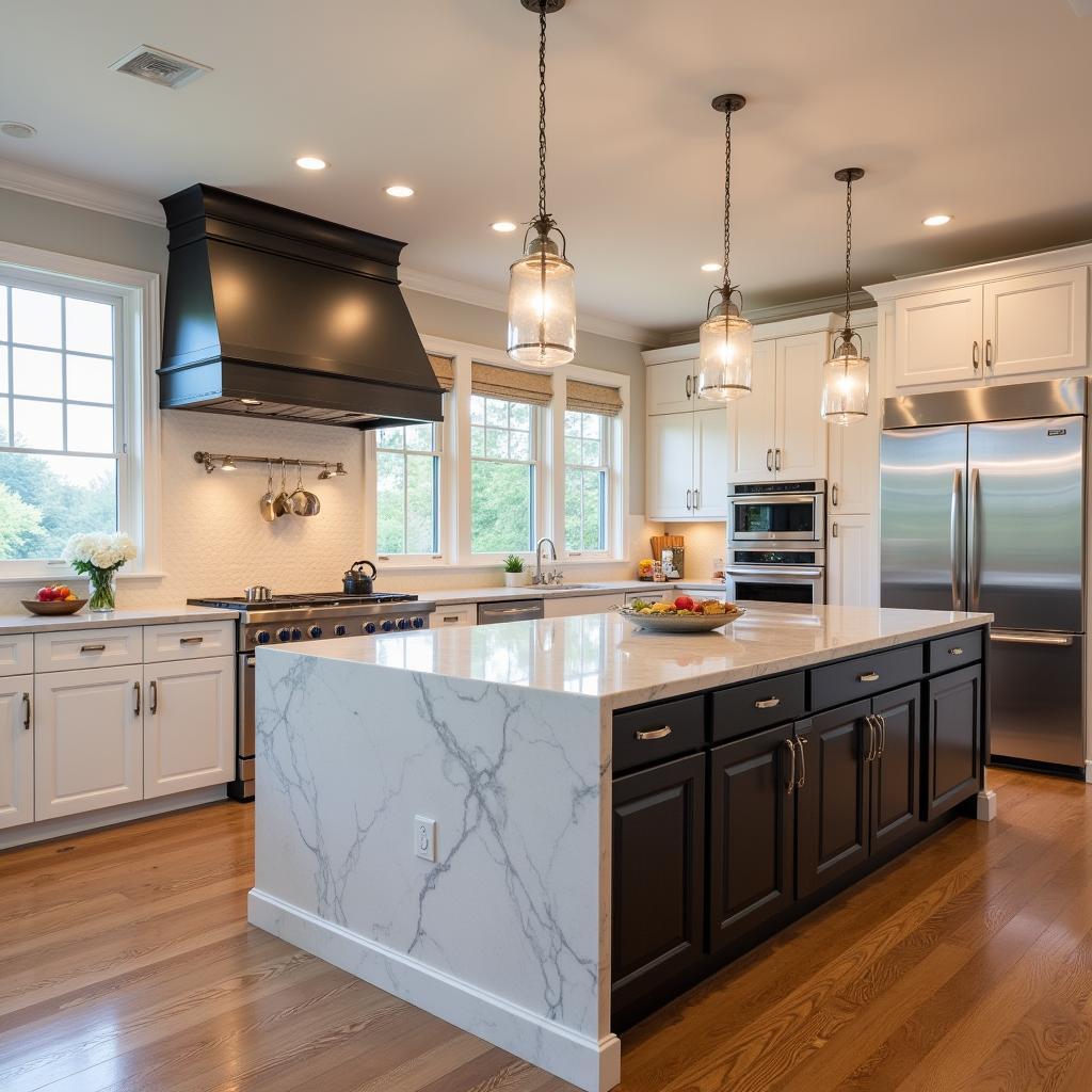 Expansive Kitchen Island in a Custom Home