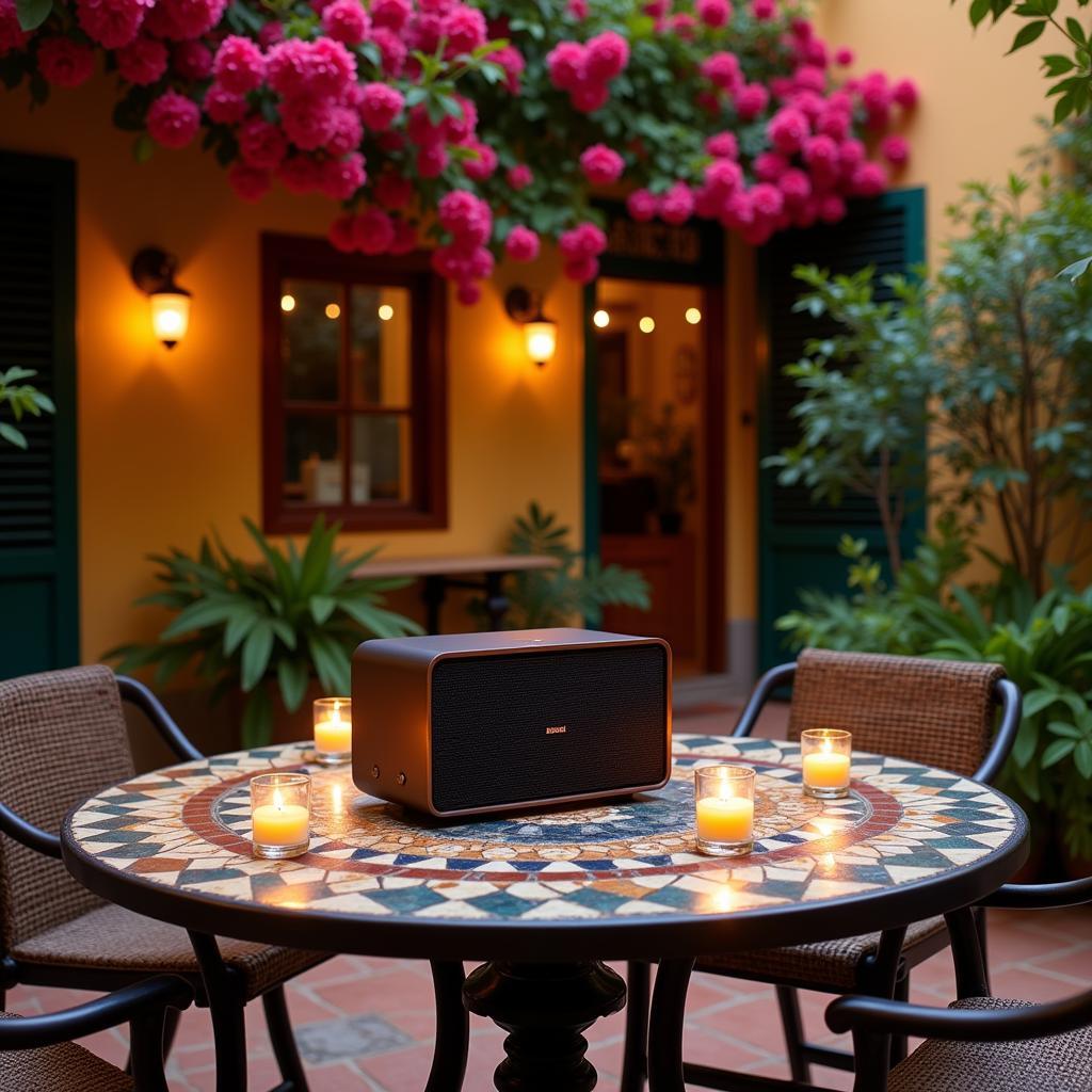 Denon Home 150 in a Spanish Courtyard