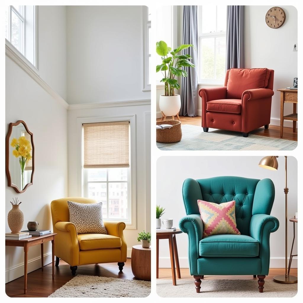 Various Kave Home armchairs displayed in different settings