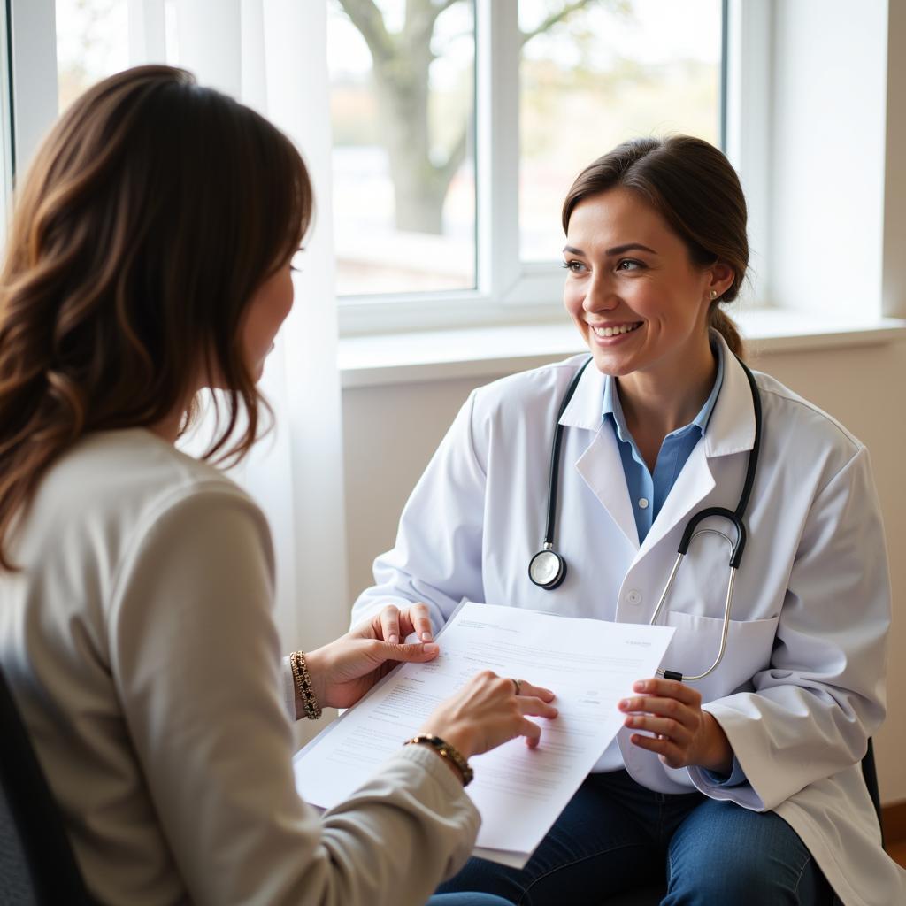 Doctor discussing pregnancy test results with patient