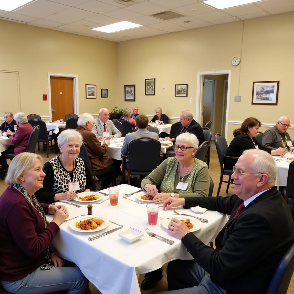 Residents enjoying a meal together in the Domer Oasis dining room