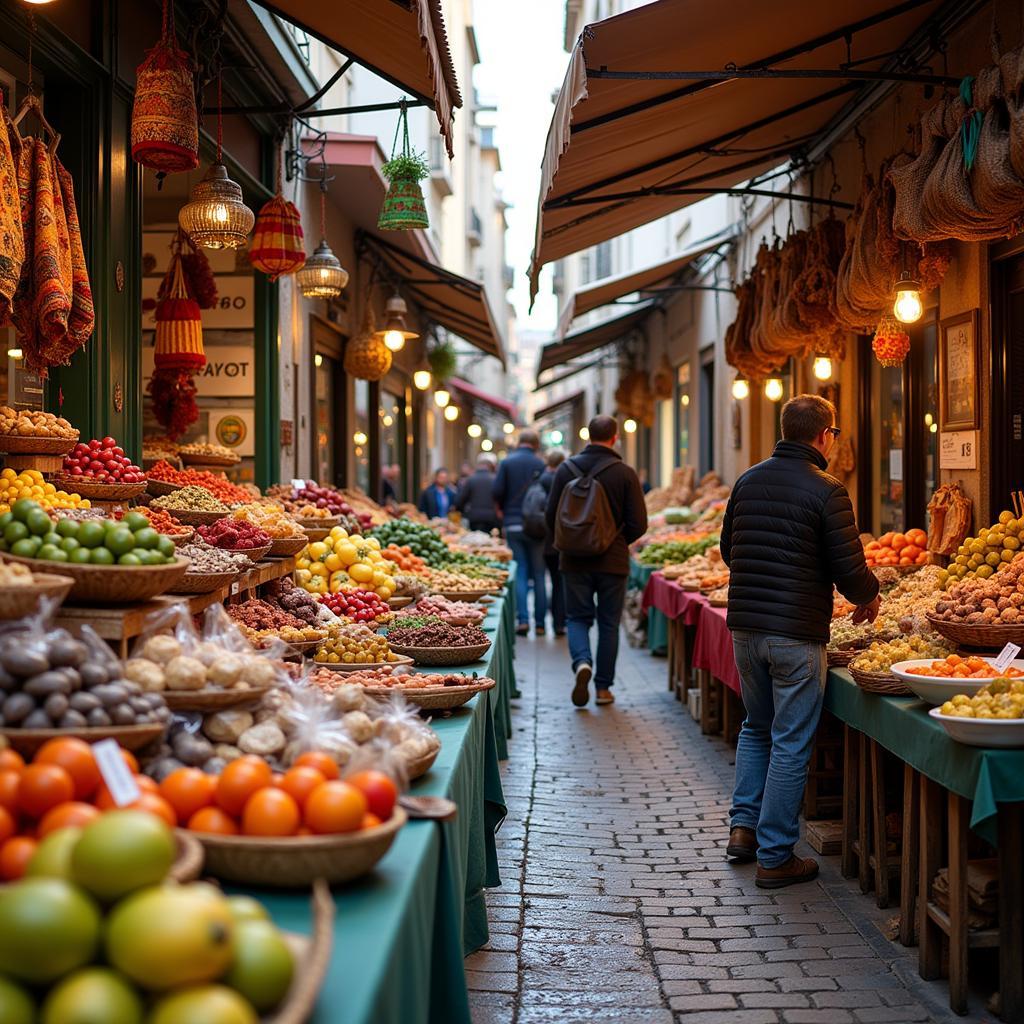 Exploring a bustling Spanish market with Due Home Sillas