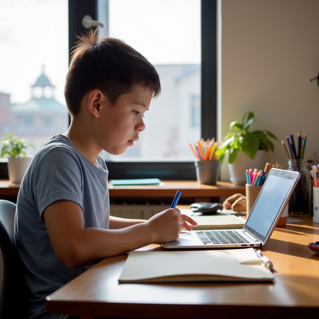 A student studying effectively at home