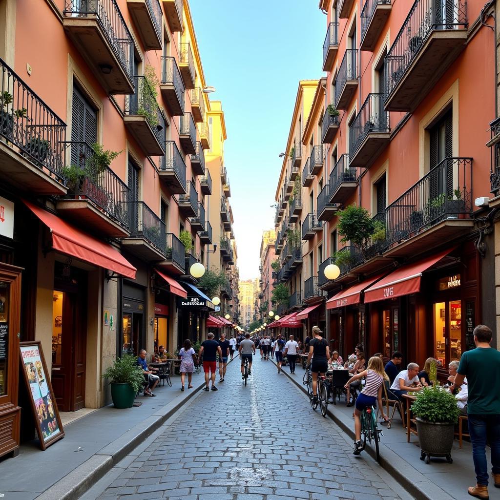 Local shops and cafes in a Barcelona neighborhood