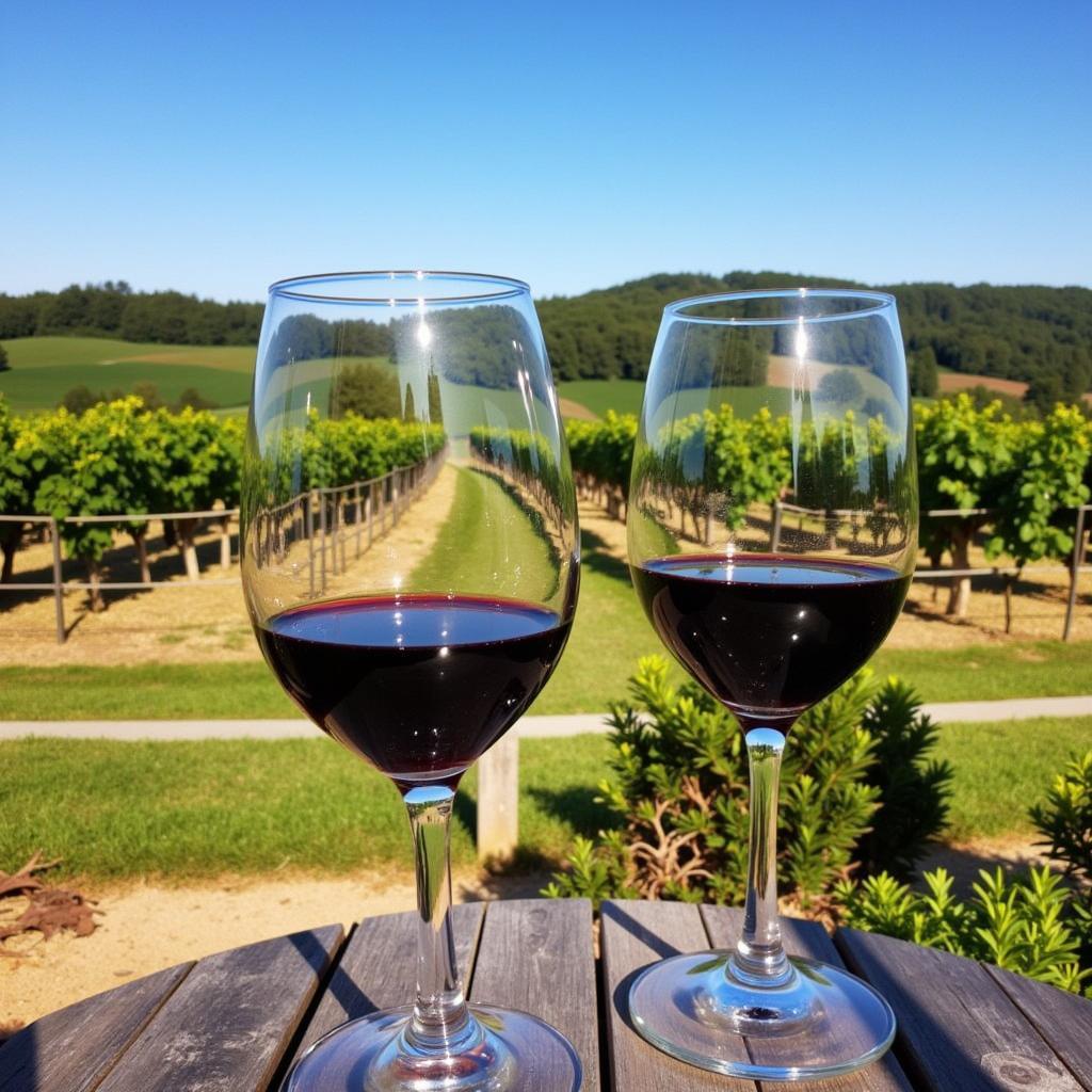 Tourists enjoying wine tasting amidst the Tuscan vineyards