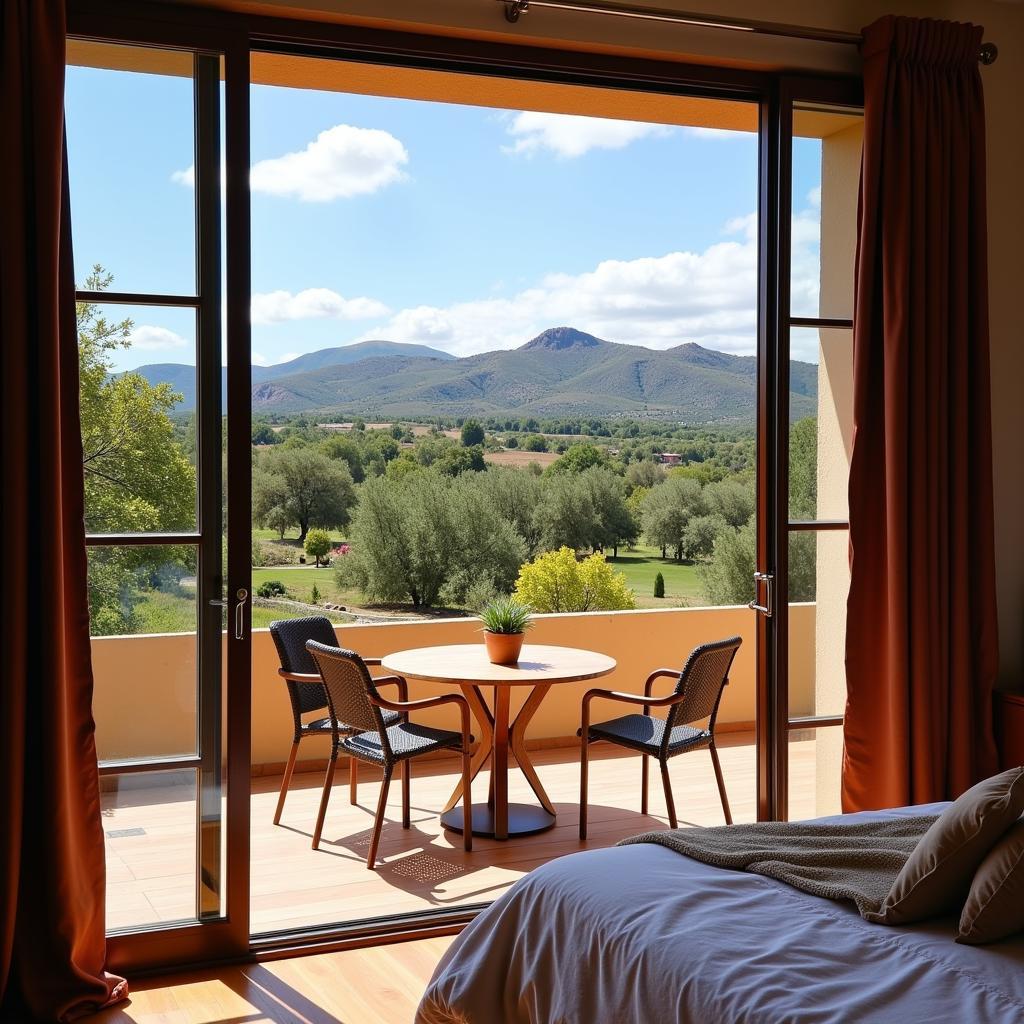 A stunning view of the Spanish countryside from a spacious villa available through Escritorios Kave Home