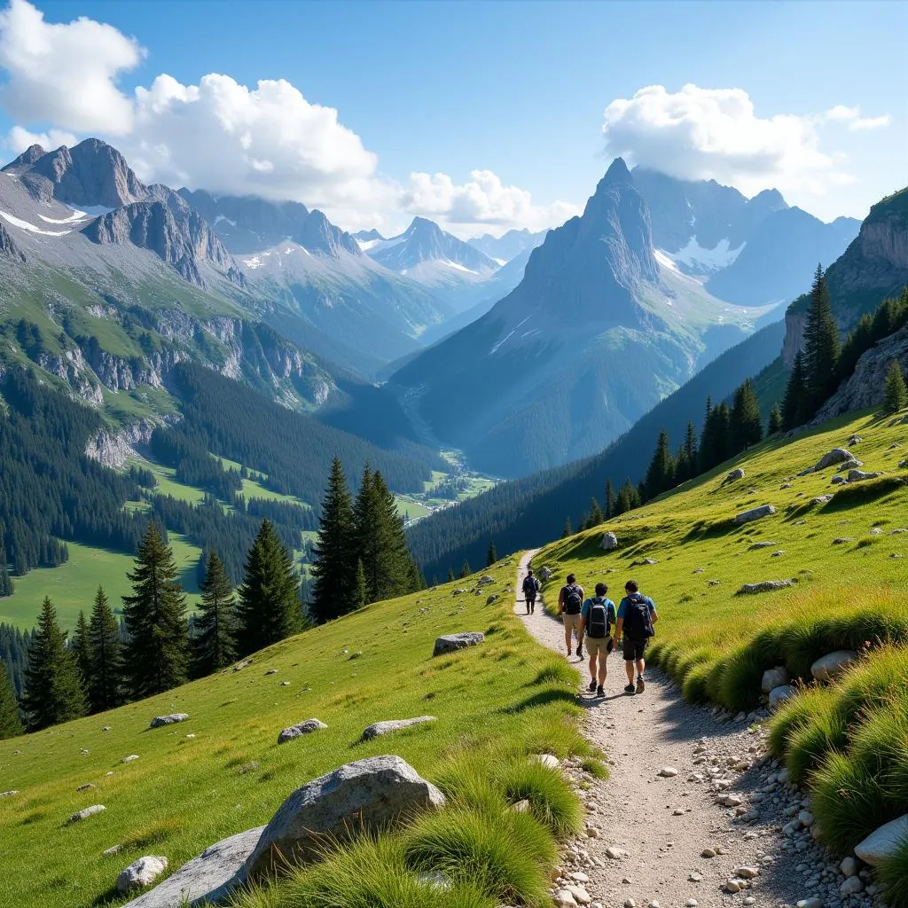  Adventurers Hiking in the Albanian Alps 