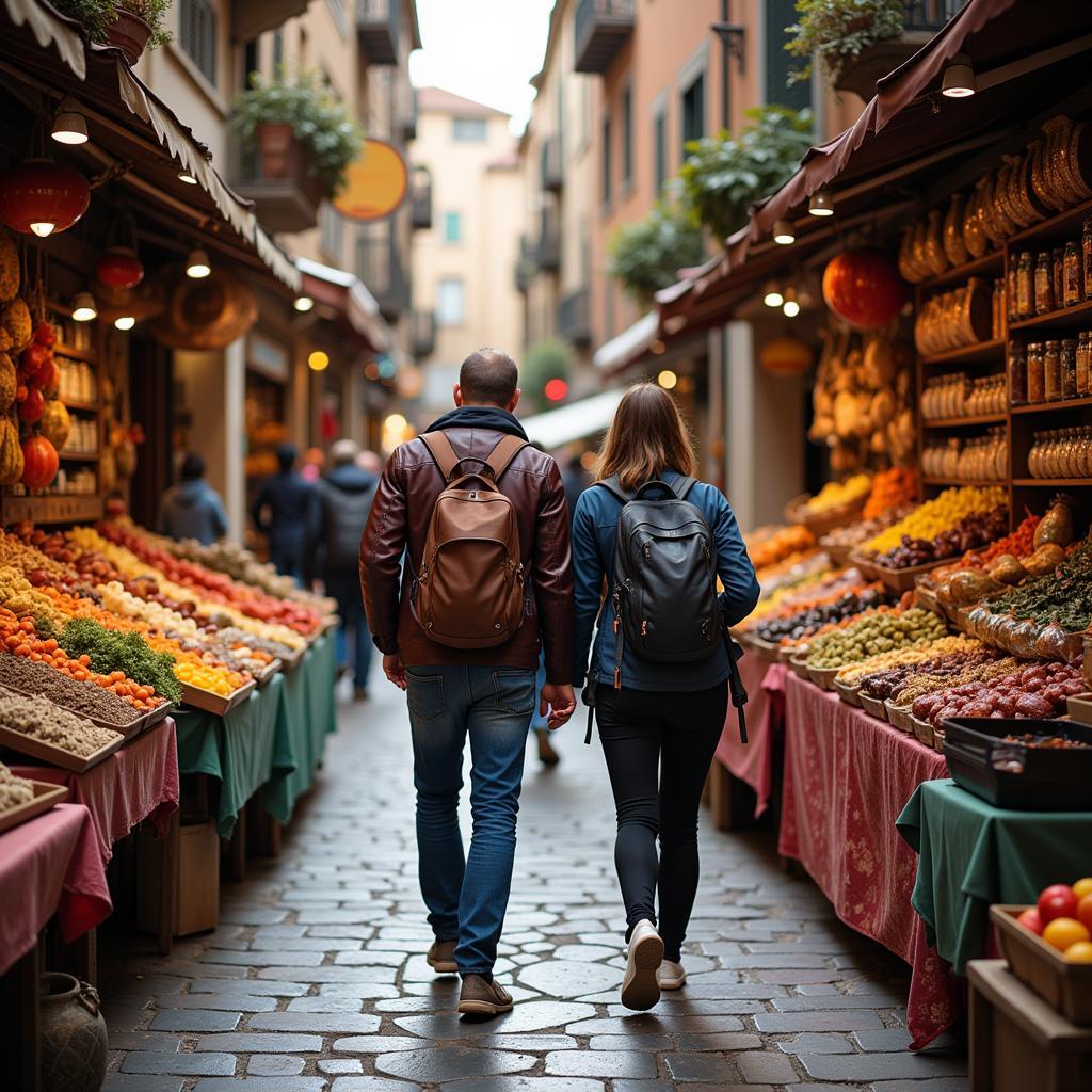 Exploring a bustling Spanish market with a local host