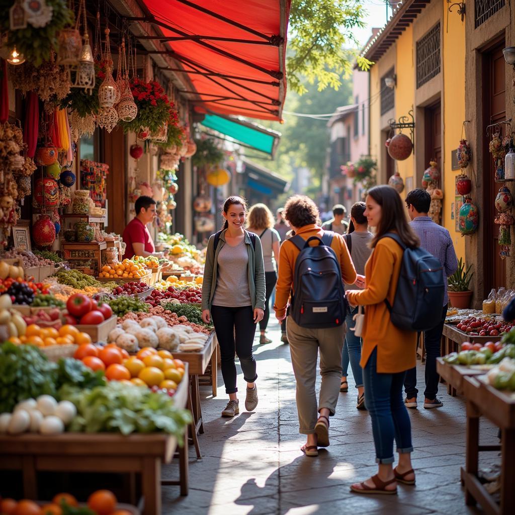 Guests of a psn home exploring a vibrant local Spanish market