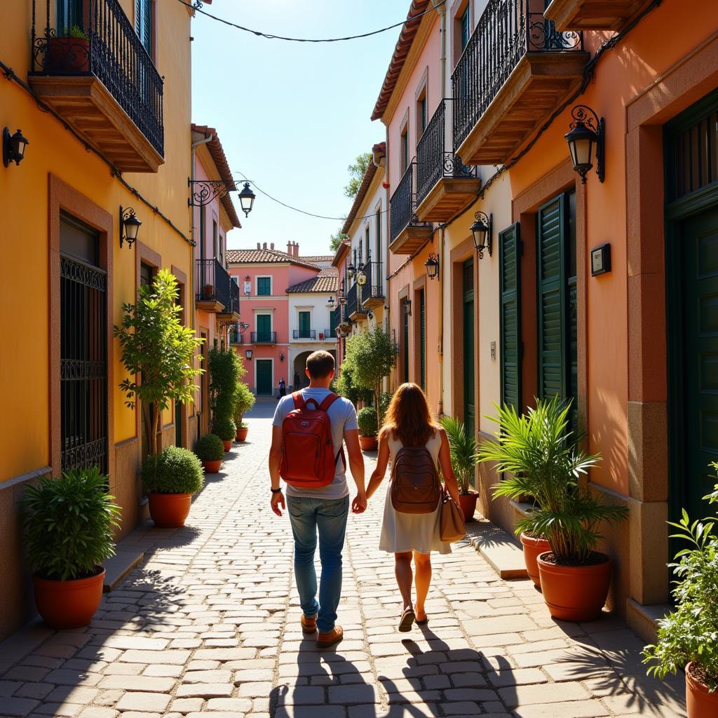 Exploring a charming Spanish town with a local host, discovering hidden alleys and picturesque squares.