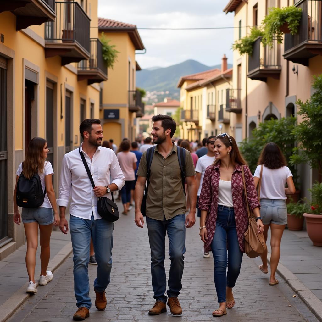 Tourists exploring a Spanish town with local guides