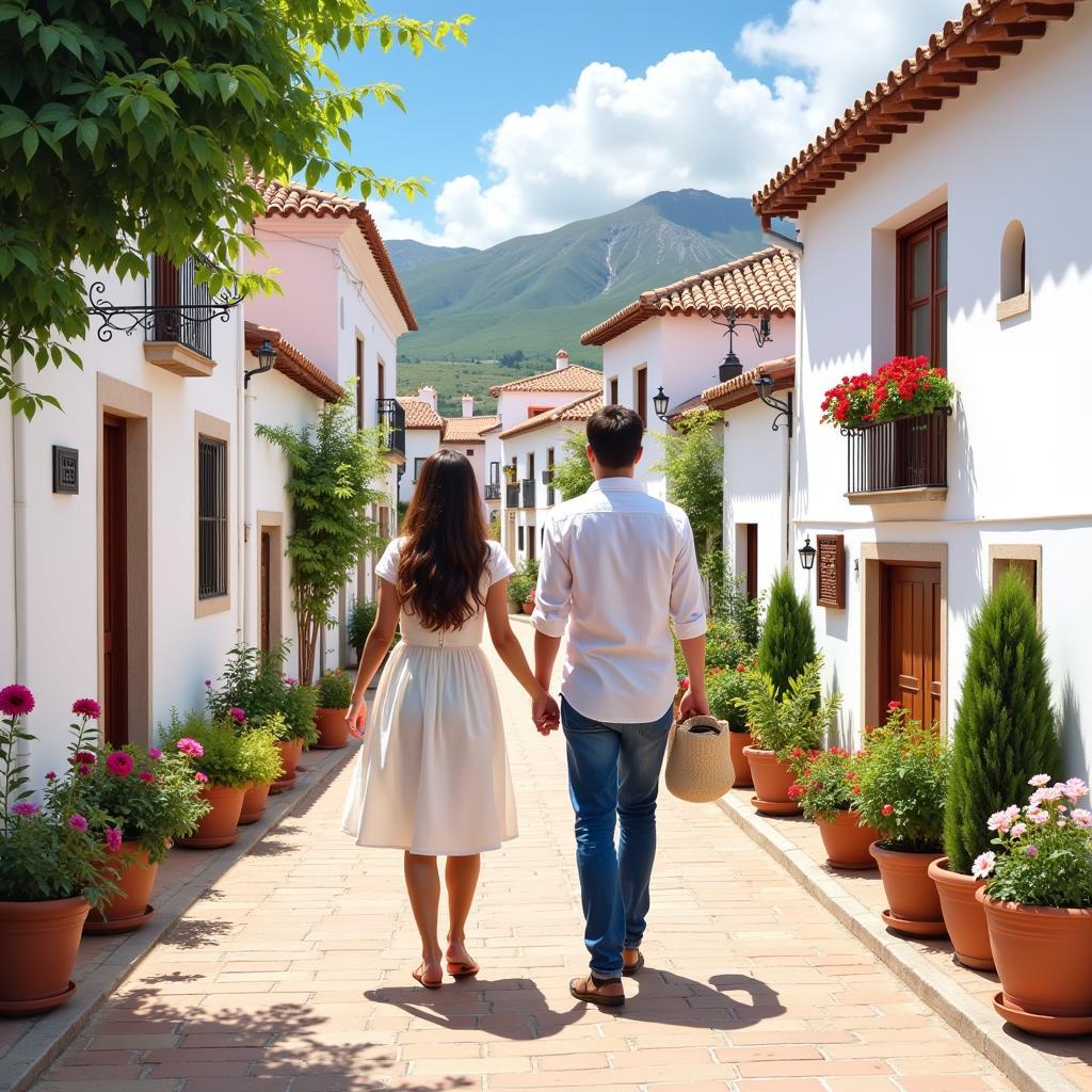 Couple Strolling Through Picturesque Spanish Village