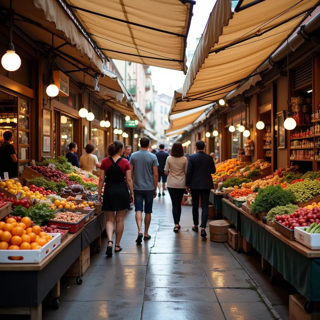 Tourists exploring a local market in Valencia