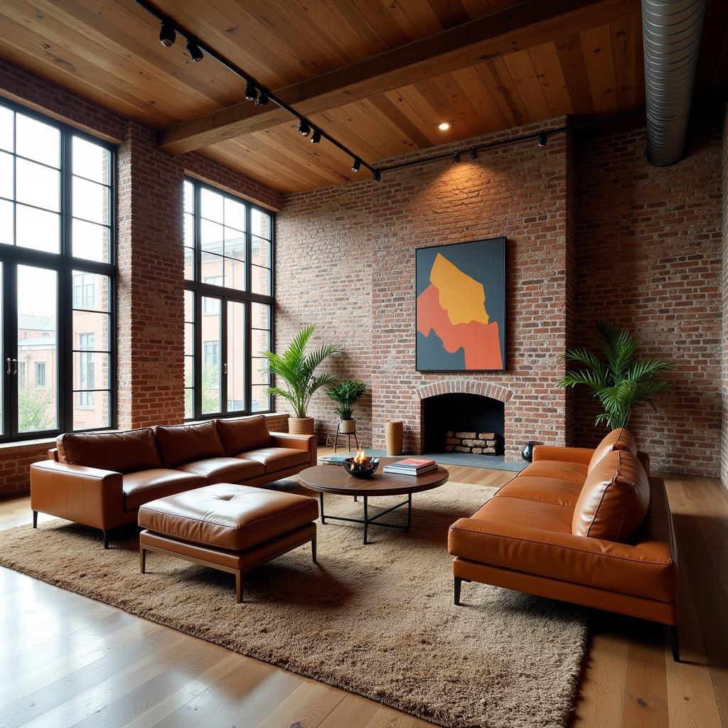 Industrial Living Room with Exposed Brick Wall