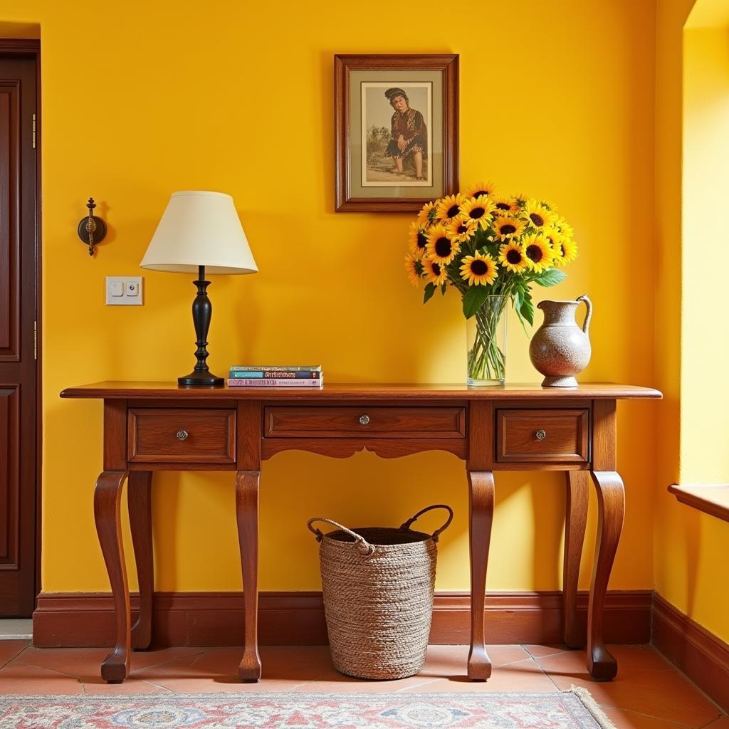 Extendable console table in a Spanish home