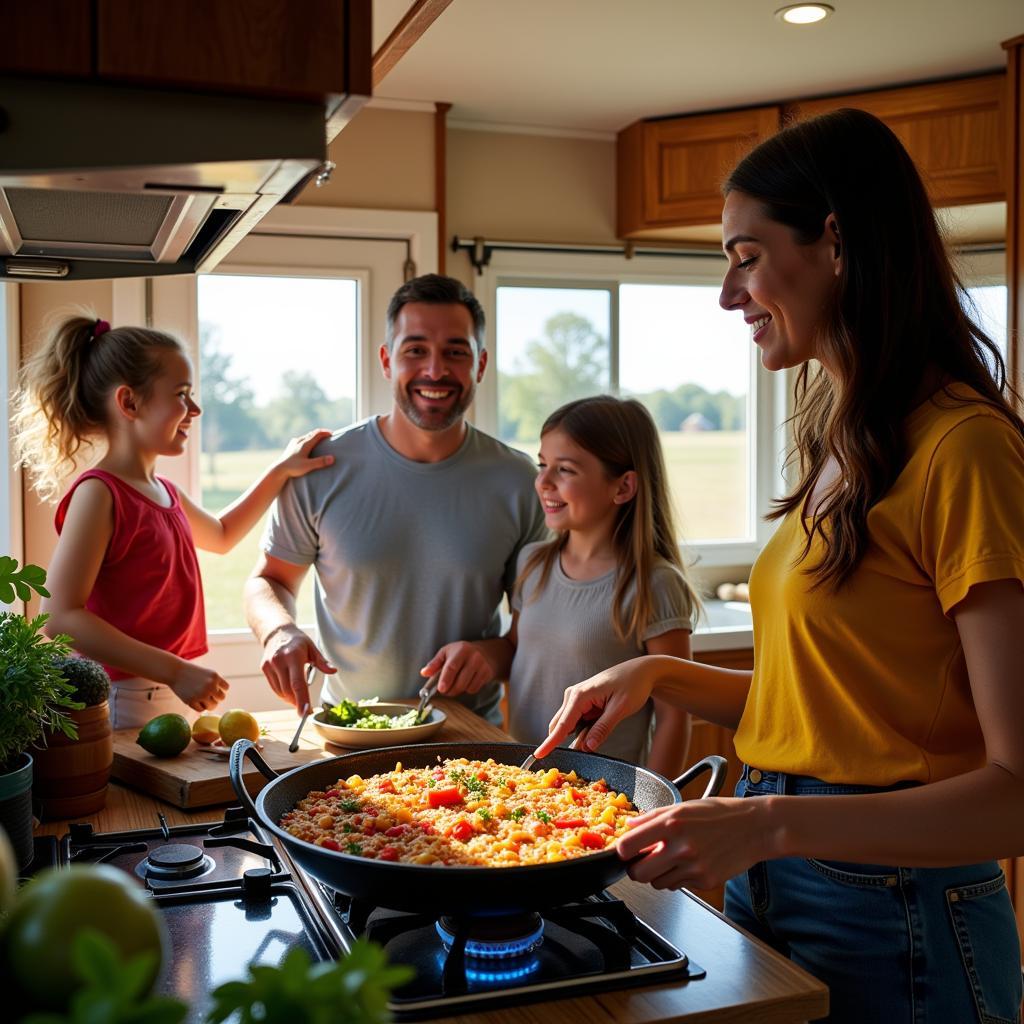 Family Prepares Paella in Mobile Home