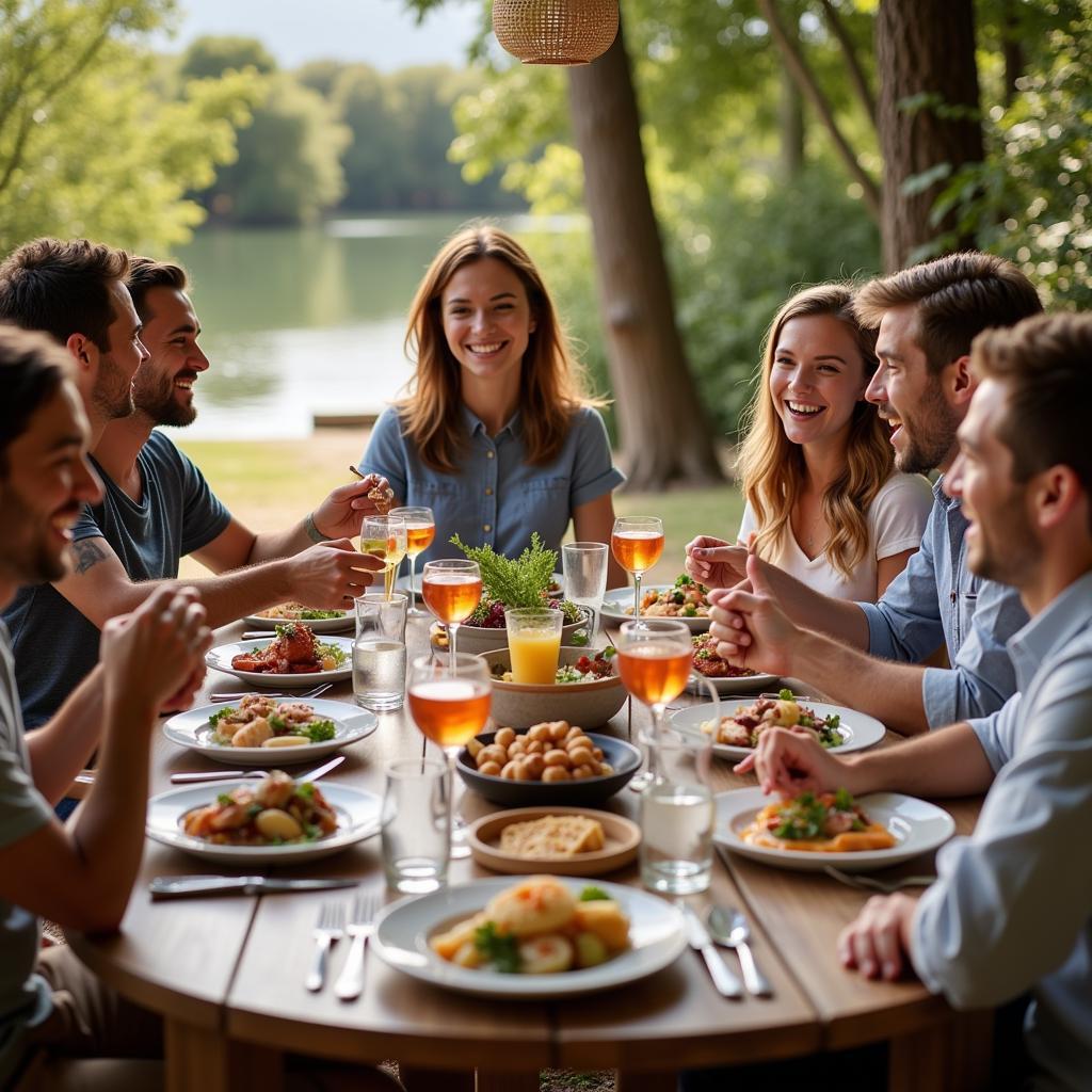 Family enjoying a meal at a Kave Home extendable round table